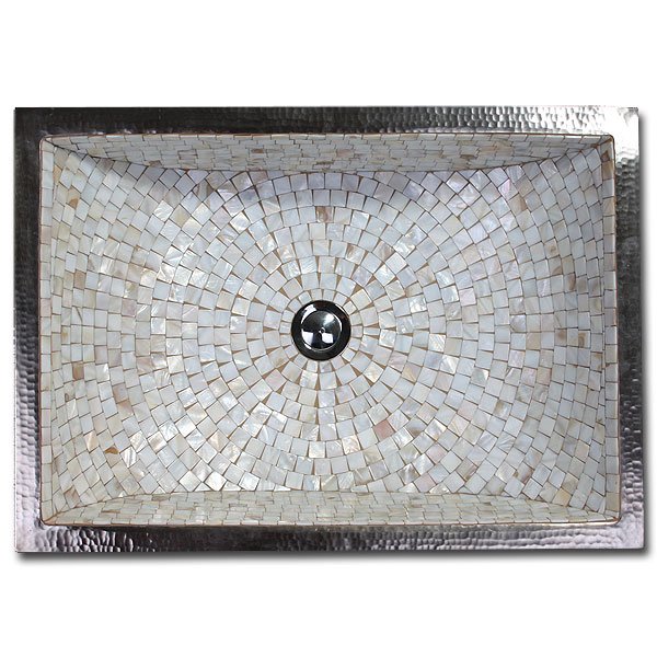 Linkasink Bathroom Sinks - Mosaic - V016 Rectangular Crescent Copper & Mosaic Tile Sink 21 x 14 x 12 - Click Image to Close